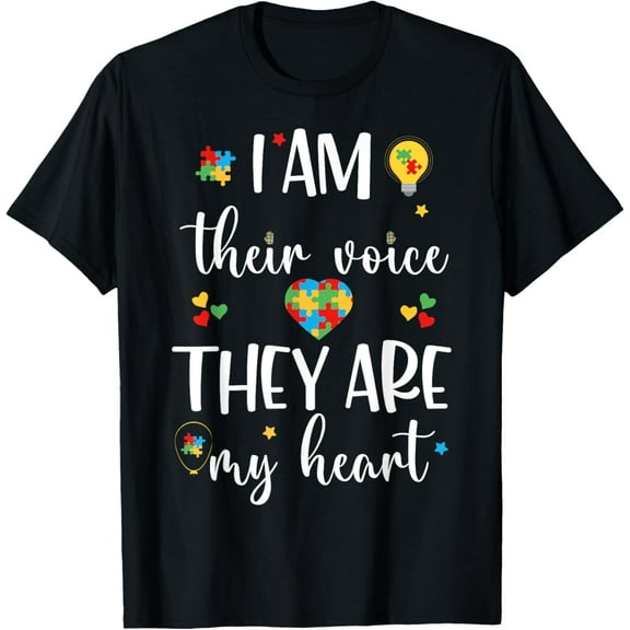 I Am Their Voice They Are My Heart Autism Awareness Teacher T-Shirt men and women can wear,black,white,creative gift