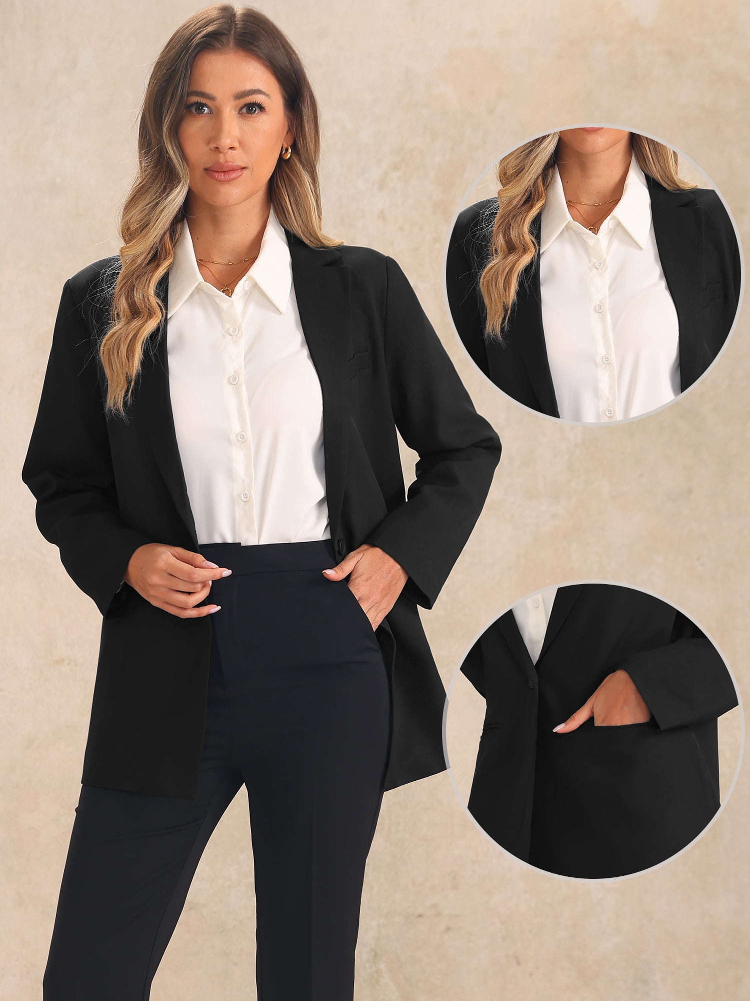 DARING DIVA Women's Long Sleeve Lapel Jackets Blazer with Pockets S Black