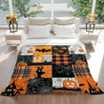 thumbnail image 3 of Halloween Horror Flannel Blanket for Bed,Travel and Camping, Pumpkin Castle Cowweb Plaid Orange Patchwork Super Soft Cozy Blanket for All Seasons 32"x48:, 3 of 7