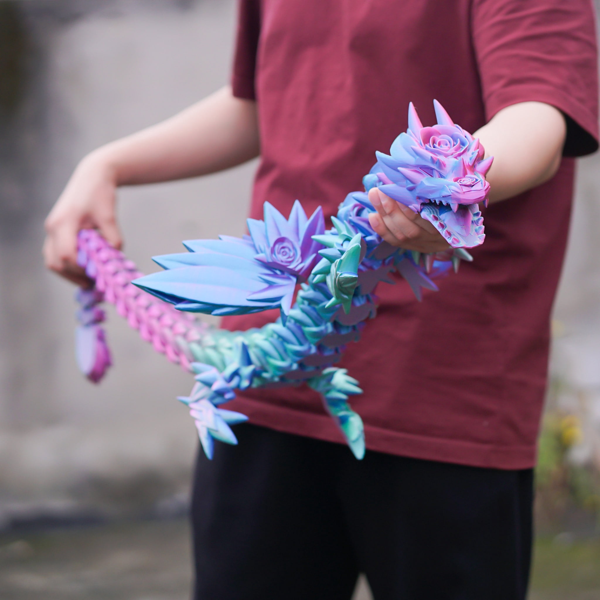 47.5inch 3D Printed Rose Dragon,Flexible Joint Animal lacertid Figurines,Realistic Eyes, Home Office Decor,Fidget Toy for Adults Teens Boy Festival Gifts