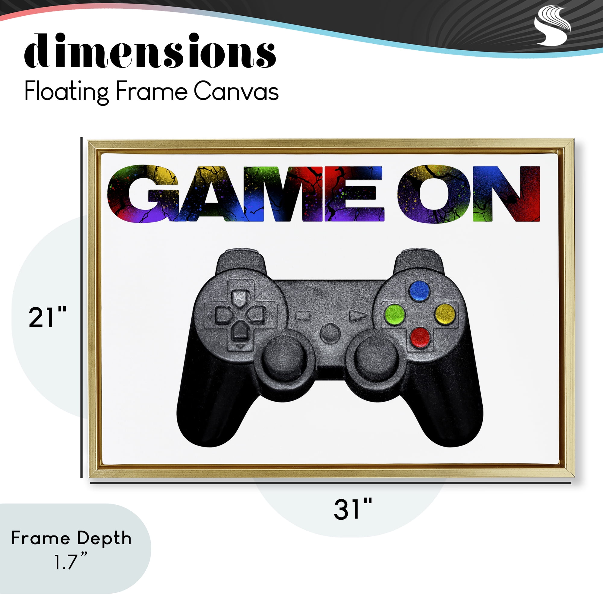 Stupell Industries Controller Game On Splatter Gold Framed Floater Canvas Wall Art, design by Marcus Prime