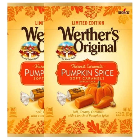 NEW Werther's Original Caramel Pumpkin Spice Soft Candies Net Wt 2.22Oz (2)