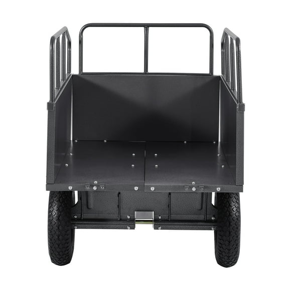 KFFKFF Garden Utility Trailer, 17 Cu. Ft & 600 lbs Capacity, ATV/UTV Tow-Behind Steel Dump Cart with 16" Tires, Hand Pull or Foot Pedal Operation, Durable Yard Trailer for Lawn Mowers and Tractors