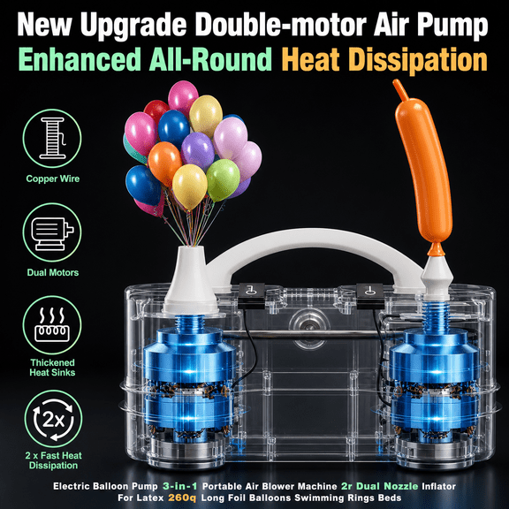 Orange 3-in-1 Portable Electric Balloon Pump Dual Nozzle Inflator