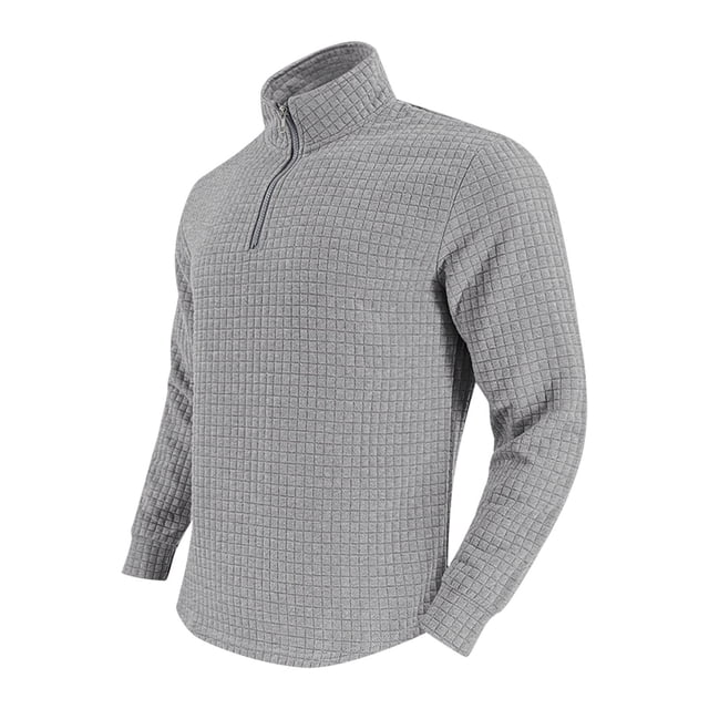 Blusa y camisa de manga larga con cuello alto para hombre, color liso, informal, a la moda, con cremallera, cuello alto, manga larga, poliéster