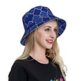 thumbnail image 4 of Yiaed Blue Gold Grid Lantern Shapes Print Reflective Stripe Bucket Hat Unisex Funny Outdoor Fisherman Cap Beach Sun Hat, 4 of 5