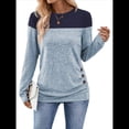 thumbnail image 1 of Camisetas Casuales de Punto para Mujer, Camisetas de Larga con Cuello Redondo y Bloques de Color, Túnicas con Detalle de Botones Gris S, 1 of 9
