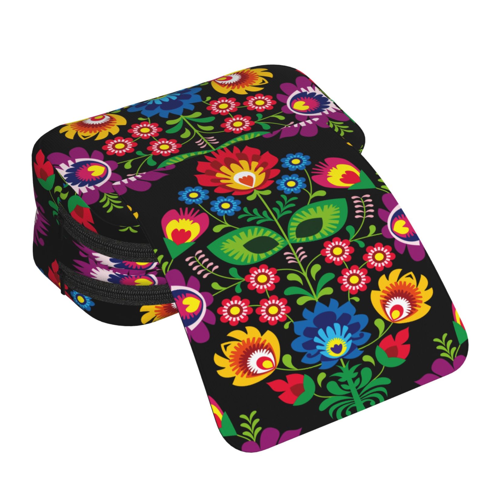 Rateoe Traditional Floral Polish Pattern Double Clamshell Pen Case, Storage Organizer with Two Zipper Compartments– Holds Up to 50 Pencils & Pens