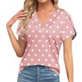 thumbnail image 1 of T-shirts Décontractés à Pois pour Femmes, Col Rond, Manches Courtes, Mode 2024 Printemps Été, Coupe Ample, Rose-G L, 1 of 6