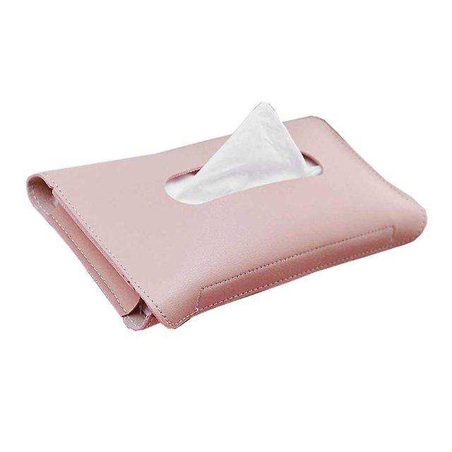 1 unidad de juego de toallas de caja de pañuelo de coche, visera de sol, soporte de caja de tejido de cuero Pu, rosa Feliz Sencillez