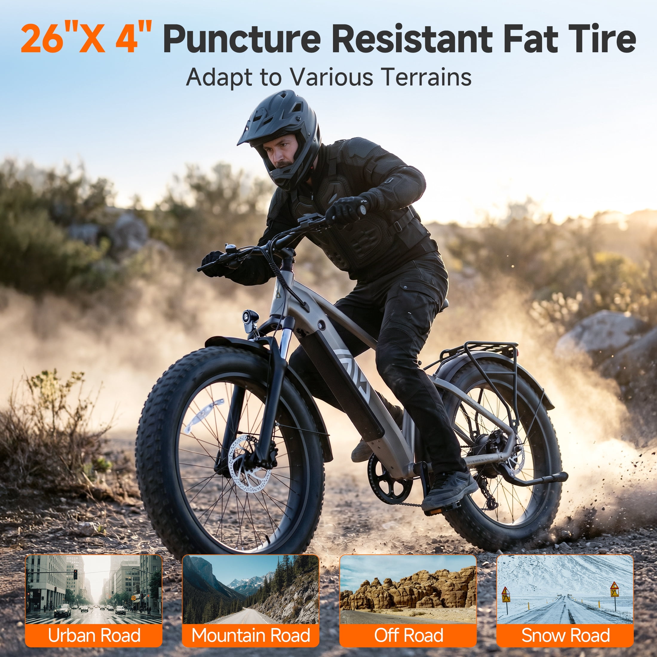 TST Electric Bike for Men, 750W E-Mountain Bike, 26" Fat Tire Electric Bike with 48V/15Ah Battery UL2849, 65Miles Long Range, 7-Speed Gear, 20mph Fast Ebike