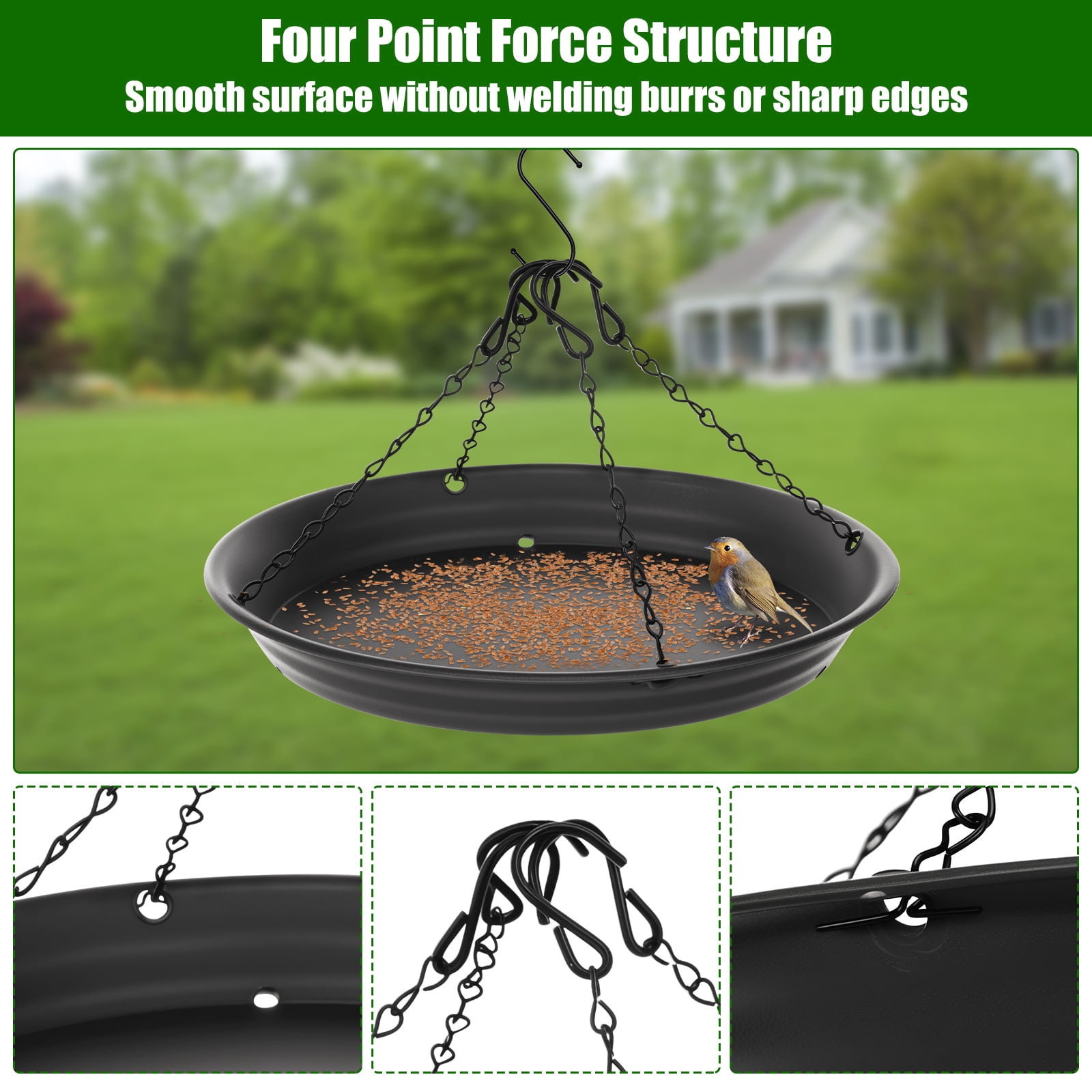 Austok 12.8" Home Garden Platform Bird Feeder Large Hanging Tray Squirrel Feeder Seed Catcher Tray Bird Viewing Backyard Large Capacity Dark Grey 2Pcs