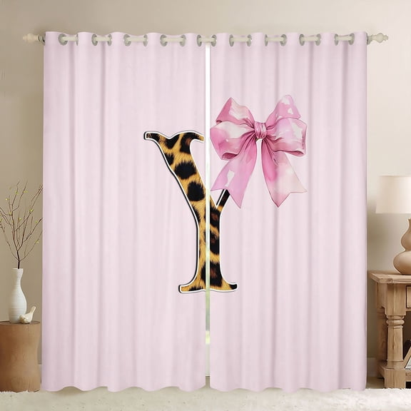 Erosebridal Cheetah Print Y Letter Black Out Curtains, Watercolor Bowknot Curtains Pack of 2 (42x63 Each) for Girls Kids