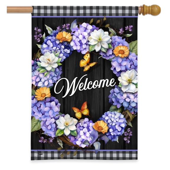Briarwood Lane Spring House Flag 40x28 For Outdoor Hydrangea Wreath For Spring House Flag