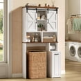 thumbnail image 2 of Farmhouse Over The Toilet Storage Cabinet with Pulley, Bathroom Storage Cabinet with Adjustable Shelf and Open Shelf for Bathroom, Restroom, Laundry, White Brown, 2 of 7
