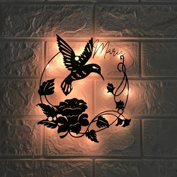 Handmadetneonsign Custom Flower Hummingbird Metal Wall Art LED Light - Personalized Flower Hummingbird