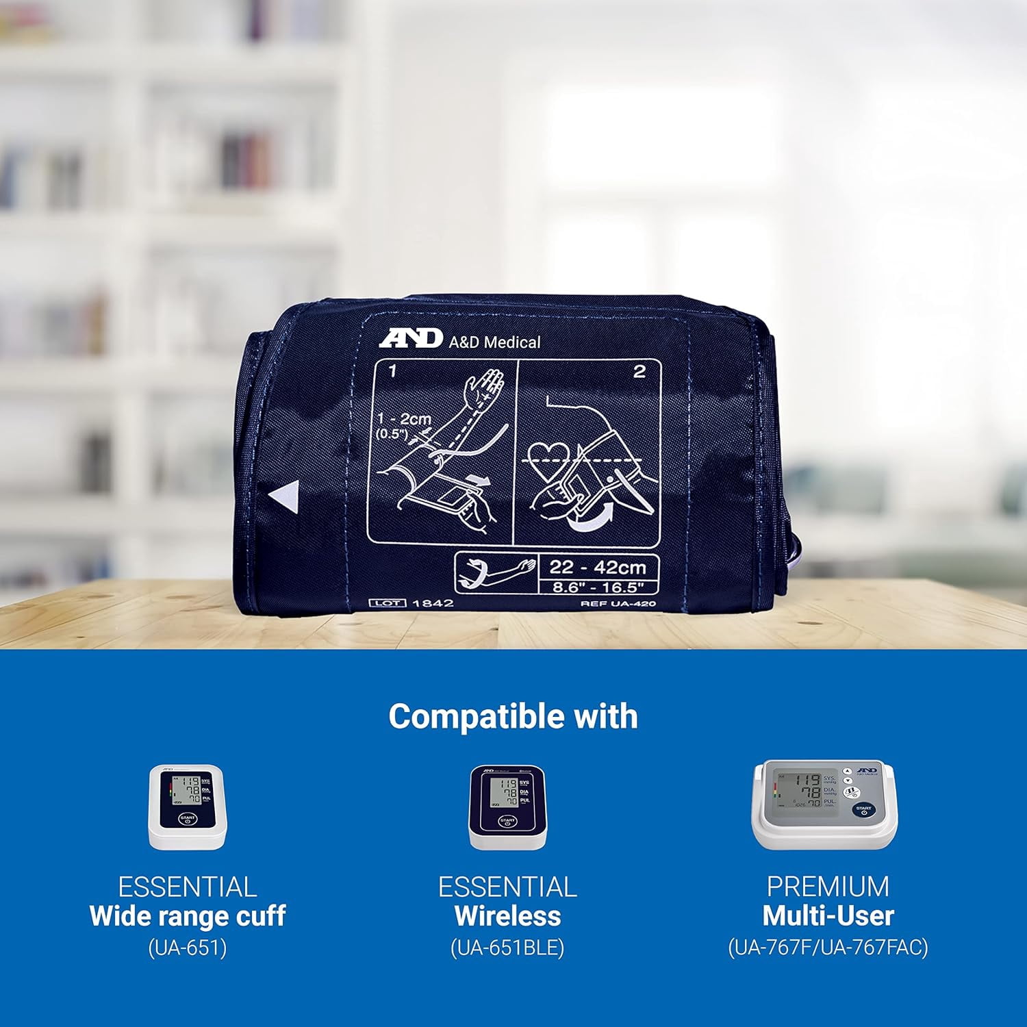 A&D Medical Wide-Range Upper Arm Blood Pressure Monitor Replacement Cuff, Latex-Free ISO Connector (UA-420A)
