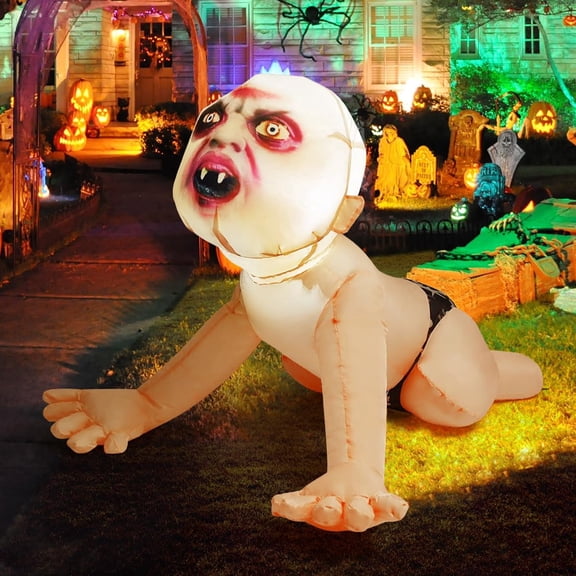 GOOSH Halloween Inflatables 4 FT Halloween Zombie Inflatable with Built-in LEDs, Scary Inflatable Zombie Halloween Blowups, Outdoor Halloween Decorations Zombie Blow up for Halloween Holiday Party