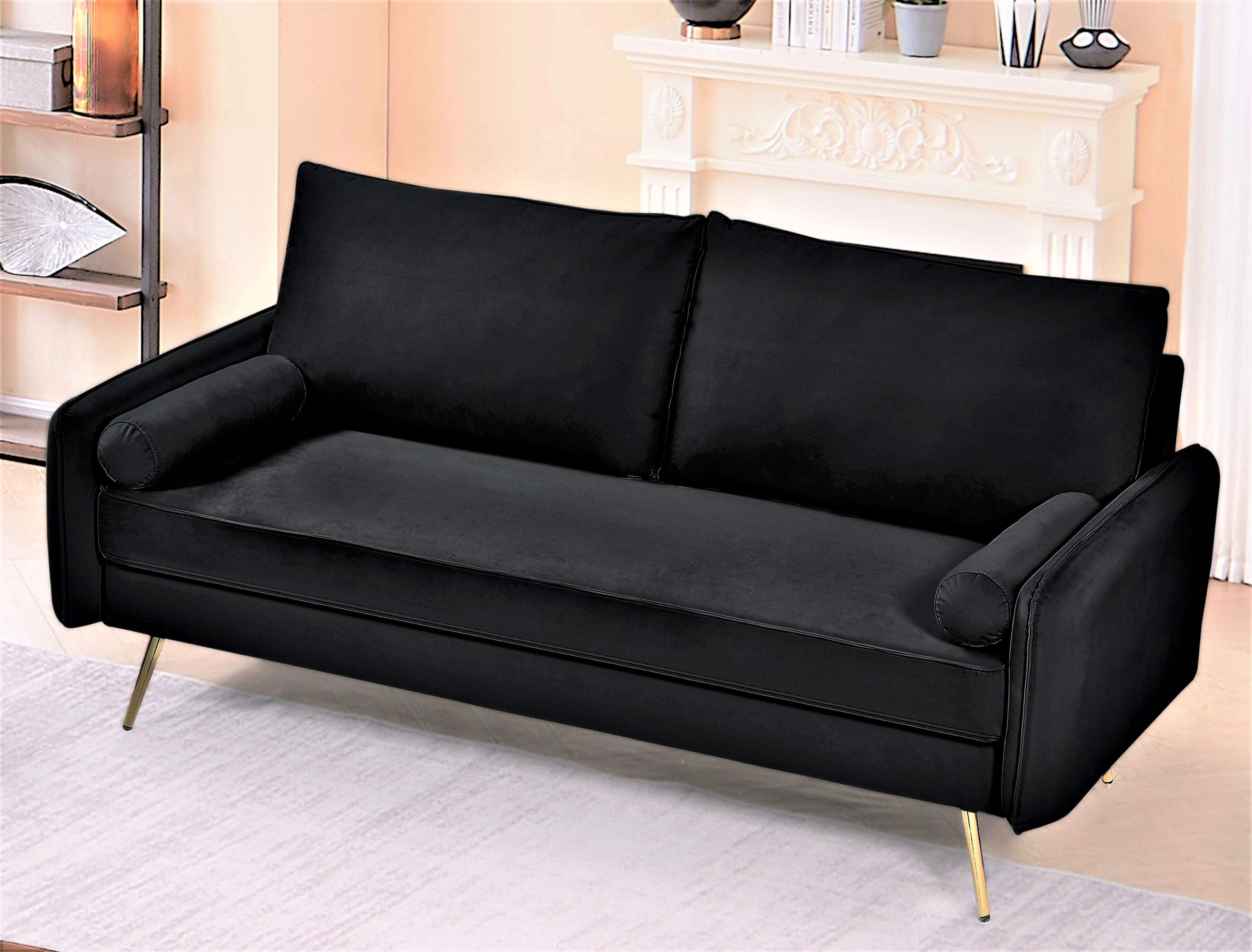 US Pride Furniture Villeda 70''W Polyester Square Arms Sofa Black