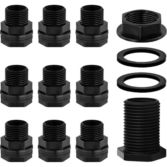 10 Pack Bulkhead Fitting, Garden Hose Threaded 3/4 Inch Male GHT x 1/2 Inch Female NPT Double Threaded Bulkhead Water Tank Connector for Rain Barrels Water Tank Pond Aquarium Tubs Pools Spigot