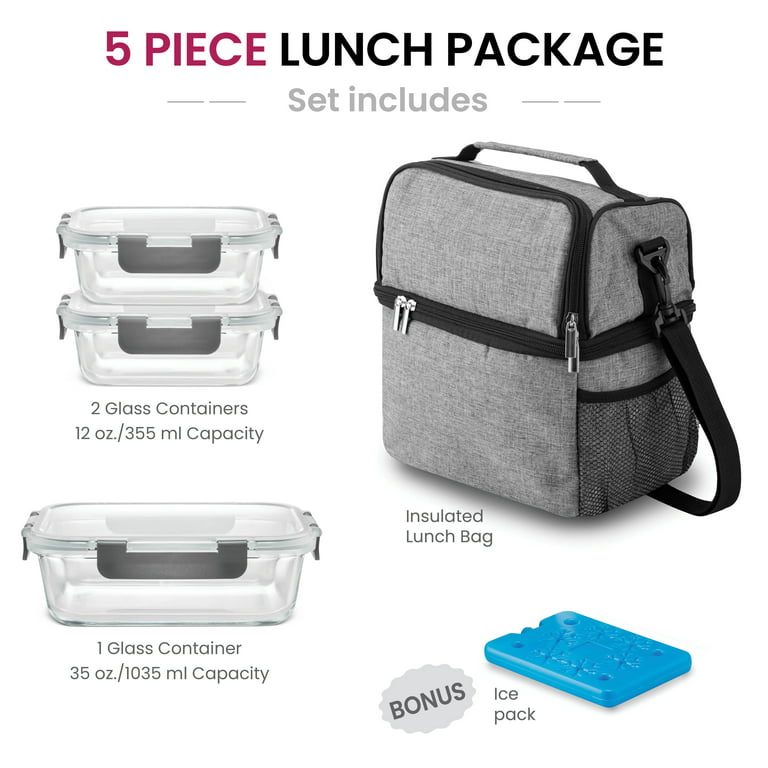FineDine Lunch Bag, Lunch Box Set, 6pc Glass Food Containers