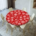thumbnail image 2 of Christmas Fitted Round Table Cloth, White Snowflakes on Red Background Stain Resistant Elastic Stretch Table Cover for Outdoor/Indoor Dinner, Picnic, Use, Fits Round Tables up to 44" Diameter, 2 of 6