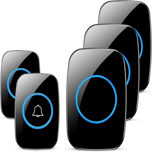 IMENGL Liquidation! Butées de Porte Delayuji Sans Fil Musique Électronique Ding Dong Télécommande Longue Portée Ensemble de Sonnette (2 Boutons + 3 Récepteurs) Taille Unique Noir