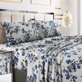 thumbnail image 4 of Tribeca Living 300 Thread Count Cotton Extra Deep Pocket Printed Sheet Set, Cal King, Lisbon Blue/Multi, 4 of 4