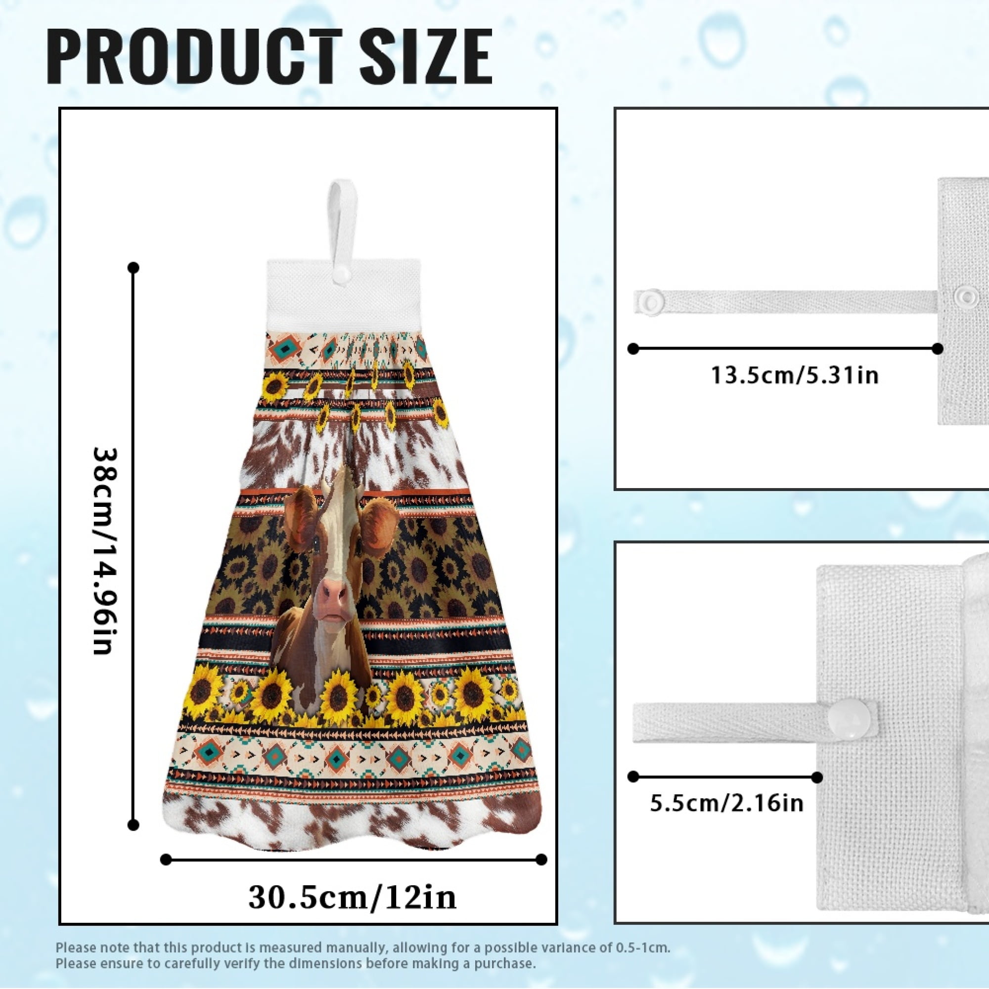 ZIATUBLE Aztec Tribal Hanging Hand Towel Sunflower Cow Kitchen Hand Towels with Hanging Loop Bathroom Hand Bath Towel Easy to Clean Dish Cloths Towel Quick Dry Hand Tie Towel