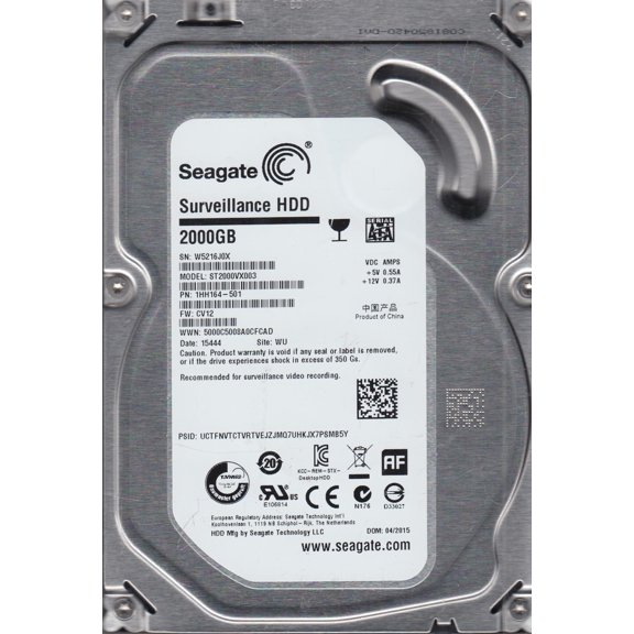 ST2000VX003, W52, WU, PN 1HH164-501, FW CV12, Seagate 2TB SATA 3.5 Hard Drive