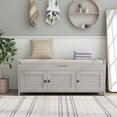 thumbnail image 2 of Noble House Farmhouse Storage Bench, 3 Shutter Doors, Removable Cushion, Hidden Storage, Gray Wash, 2 of 14