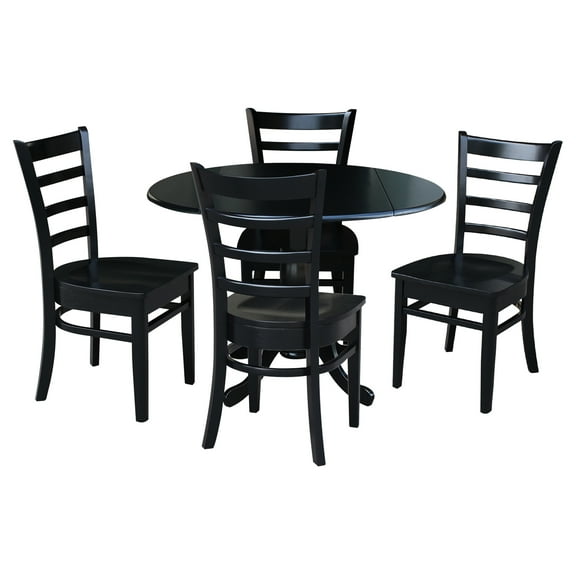International Concepts Solid Wood 5-Piece Dining Set with 42 in. Dual Drop Leaf Table and 4 Ladder Back Dining Chairs in Black