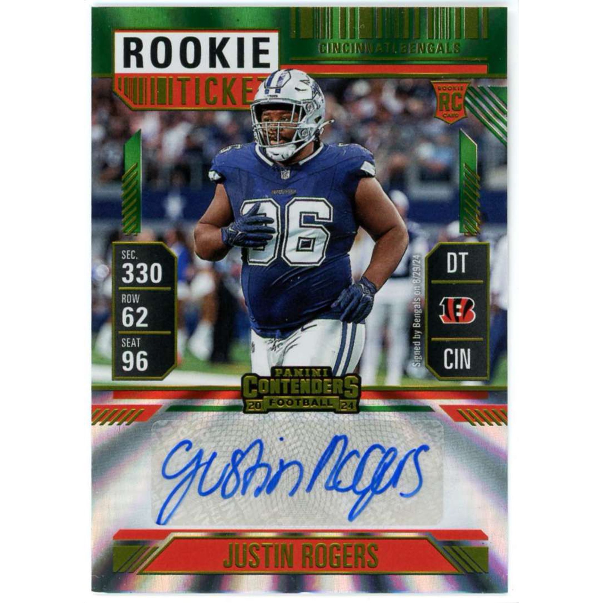NFL 2024 Panini Contenders Football Rookie Ticket Justin Rogers #247 (Rookie Auto)