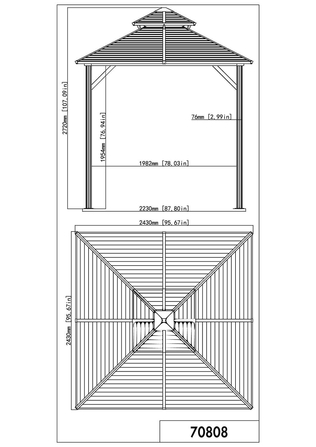 Shefford Gazebo Toit Métal 8x8