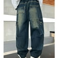 thumbnail image 7 of UACY Boys Baggy Jeans, Wide Leg Denim Pants for Teen Kids, Elastic Waist Loose Fit Cargo Trousers with Pockets (Blue, 11-12 Years), 7 of 7