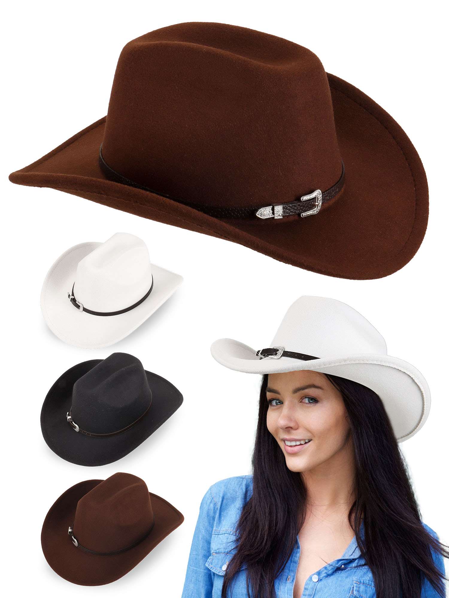 Deago Women Men Classic Felt Western Cowboy Hat Fedora 