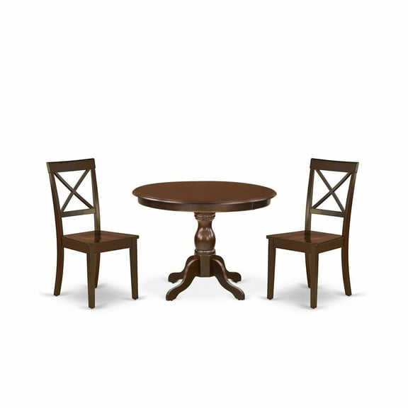 East West Furniture HBBO3-MAH-W 3 Piece Dining Room Set - Mahogany Dining Room Table and 2 Mahogany Wooden Dining Room Chairs with X-Back - Mahogany Finish