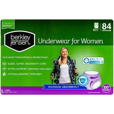 Berkley Jensen Incontinence and Post Partum Underwear for Women, Size Large, 84 ct.