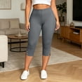 thumbnail image 2 of BVnarty women capri slim fit leggings high rise stretch waist side button split hem solid print tight cropped pant caf茅 daily wear Gray XXXL, 2 of 8