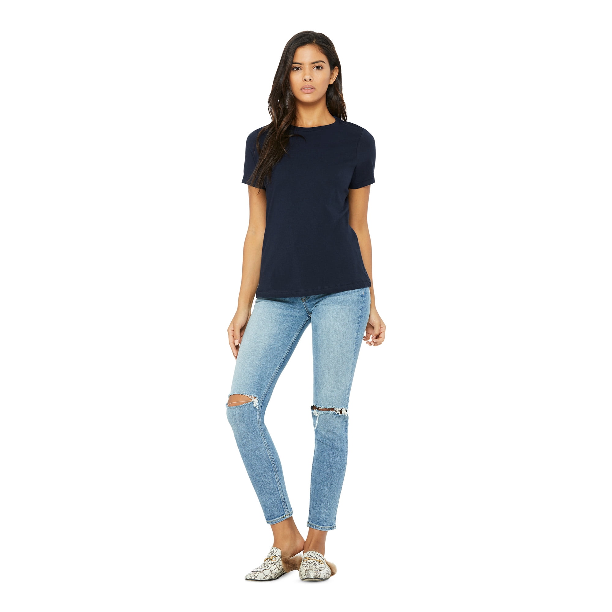 BELLA+CANVAS Women's Relaxed Crew Neck T-Shirt for Crafting, Navy, XXLarge