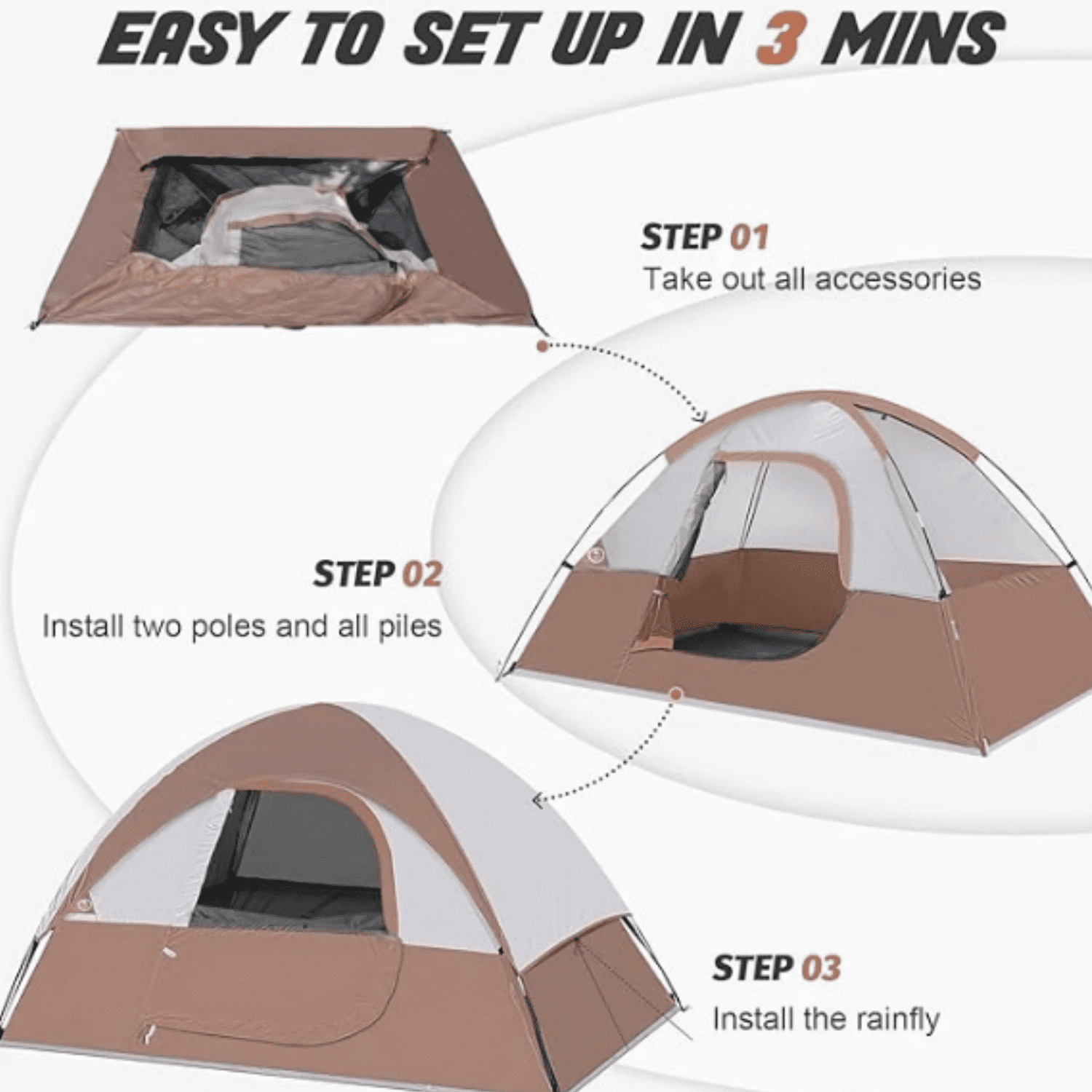 Camping Tent 2 Person, Waterproof Windproof Tent with Rainfly Easy Set up-Portable Dome Tents for Camping…