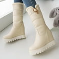 thumbnail image 4 of Lovskoo 2024 Women's Snow Boots Round Toe Wedge Large Fall/Winter Thick Sole Cotton Thick Hair Medium Sleeve Slipsole Boots Beige, 4 of 8