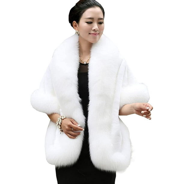 Caracilia Women's Faux Fur Coat Wedding Cloak Cape Shawl for