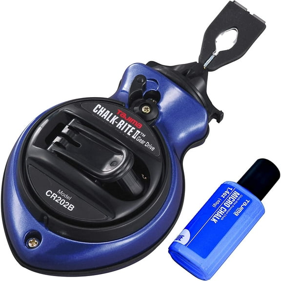TAJIMA Chalk Line - Chalk-Rite II Chalk Box with Ultra Thin 0.5mm Snap Line & Five Gear Quick Retrieval - CR202B-P