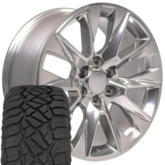 OE Wheels CV26 20 Inch Rims and Tires Fit Silverado 1500 LTZ Style 6x139.7 20x9 Polished - Hollander 5920 - TerraMax RT 275/55-20 (Set of 4)