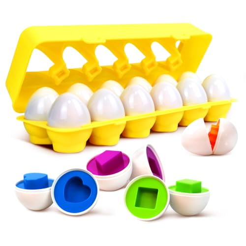 Tinabless Matching Eggs Toys 12 pcs Set Color & Shape Recoginition Sorter Puzzle for Toddlers,Christmas Easter Travel Game Early Learning Educational Gift for Year Old Kids