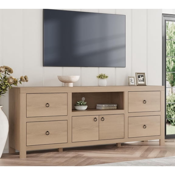 TV Entertainment Center with Storage, 6 Drawers, Farmhouse TV Stand for TVs Up to 80", Media Console Stands for Living Room