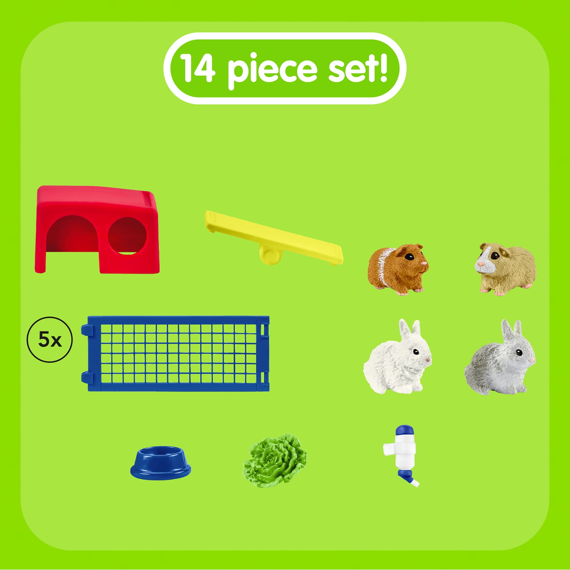 Schleich Farm World, Animal Toys for Kids, Rabbit and Guinea Pig Toy Set with Hutch 14-Piece Set, Ages 3+