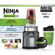Ninja Nutri Pro Compact Personal Blender, 18-Oz and 24-Oz To-Go Cups & Spout Lids, Auto-iQ Technology, Smoothies, Crush, BN400 Stone Silver