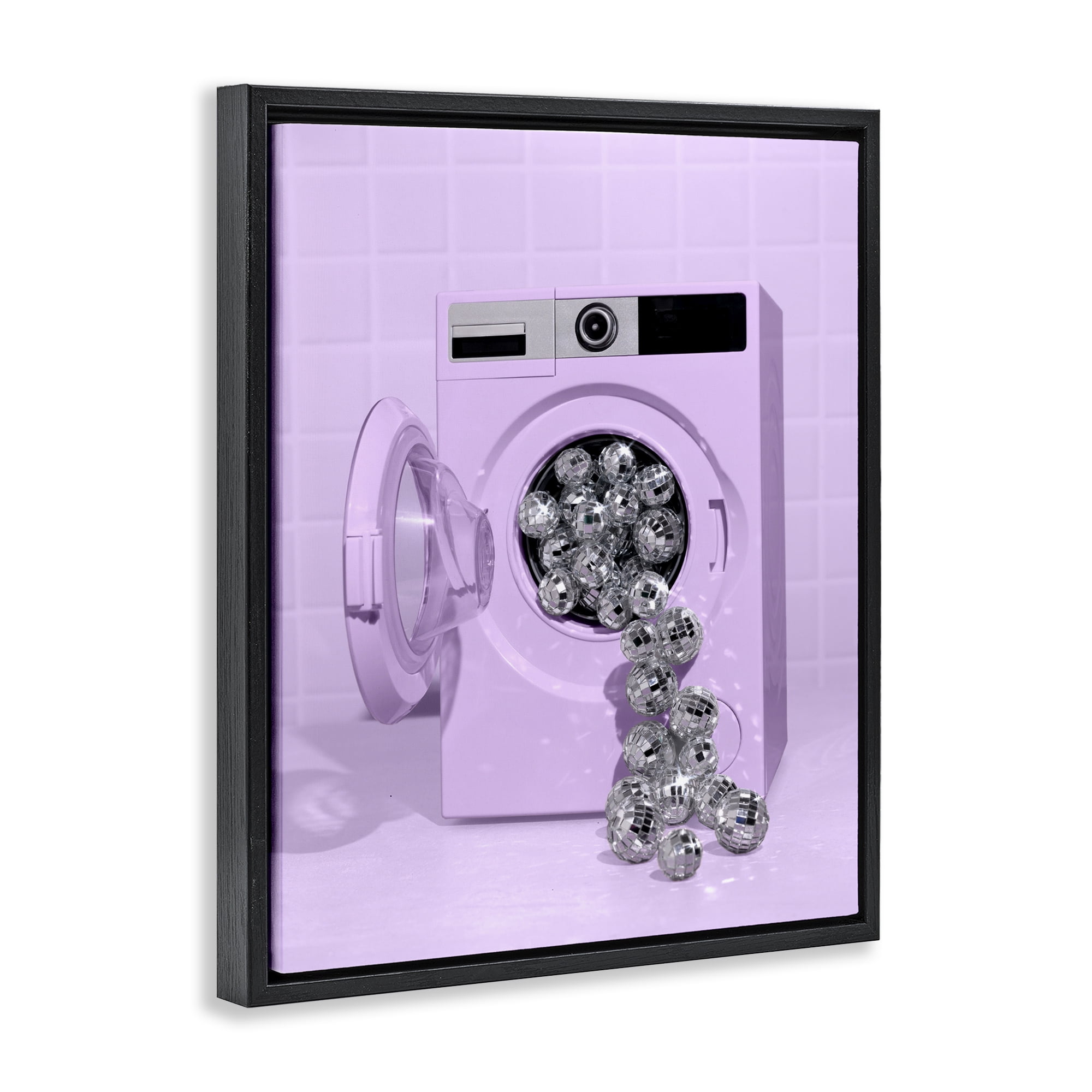 Stupell Industries Disco Laundry Machine over Purple Black Framed Floater Canvas Wall Art, design by LISH Creative
